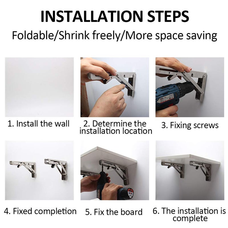 Storystore Folding Shelf Brackets - 16 Inch Heavy Duty Stainless Steel Collapsible Shelf Bracket for Bench Table, Space Saving DIY Bracket (4PCS) - Image 4